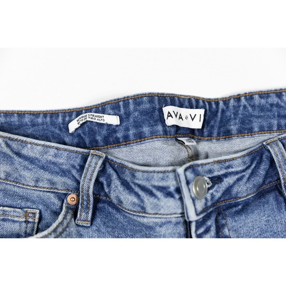 Ava & Viv Womens High Rise Straight Leg Jeans Blue Distressed Hem Size 18W